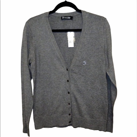 7th Avenue Gray Front Button V Neck Cardigan - Picture 1 of 8
